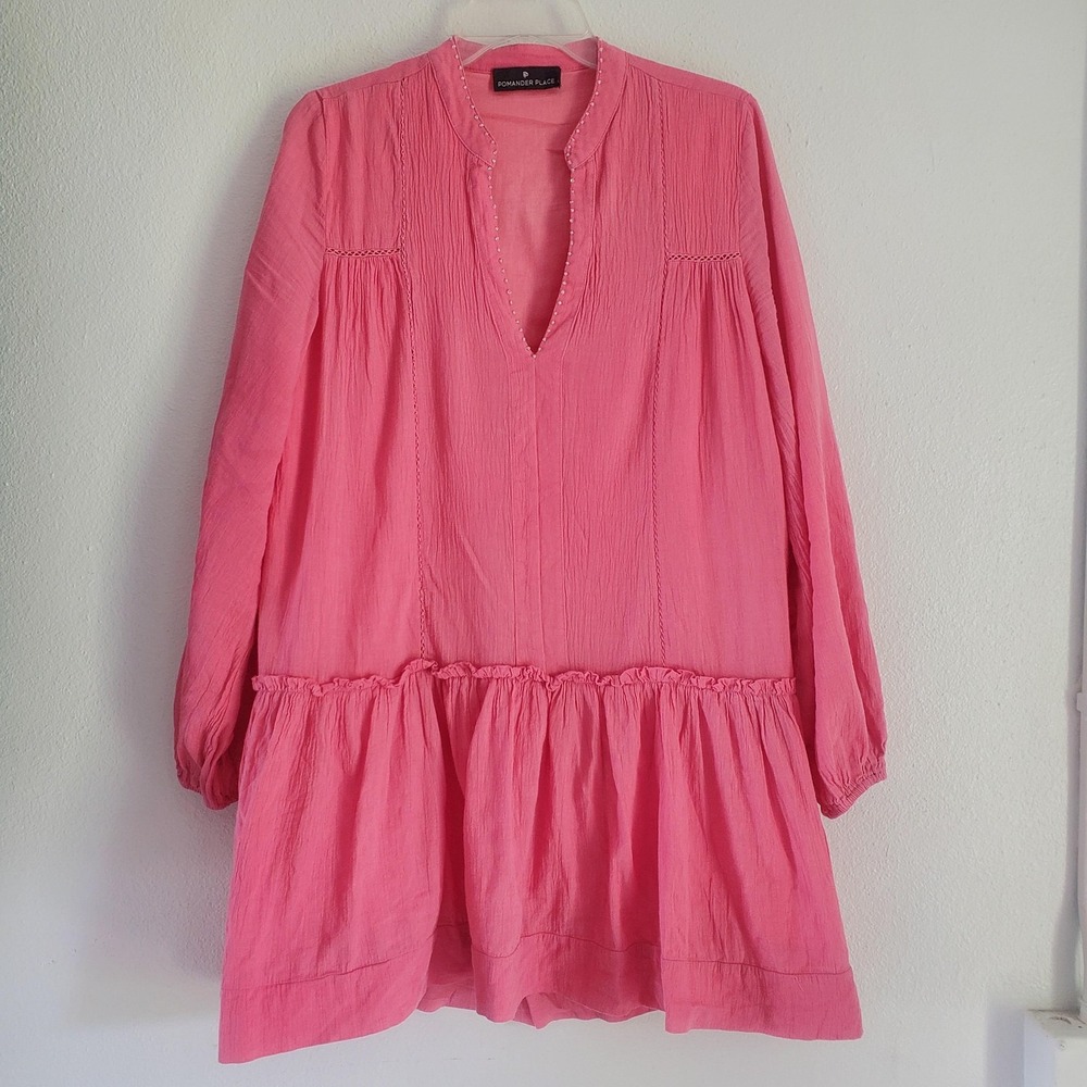 Tuckernuck Pomander Place Dress Women L Pink Lined Beaded Boho Ruffle - Picture 1 of 7